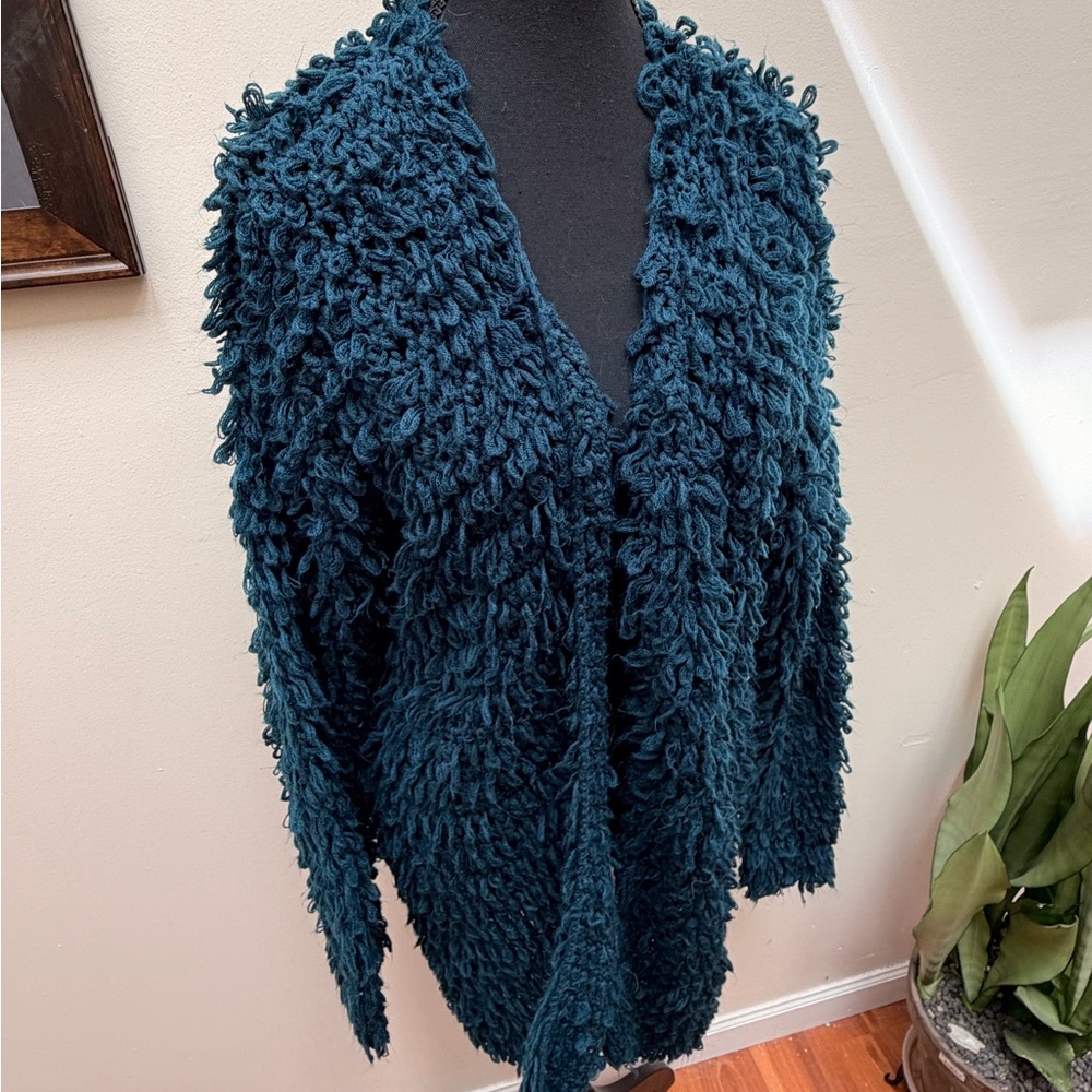 Forever 21 Teal Loop-Texture Open Front Cardigan